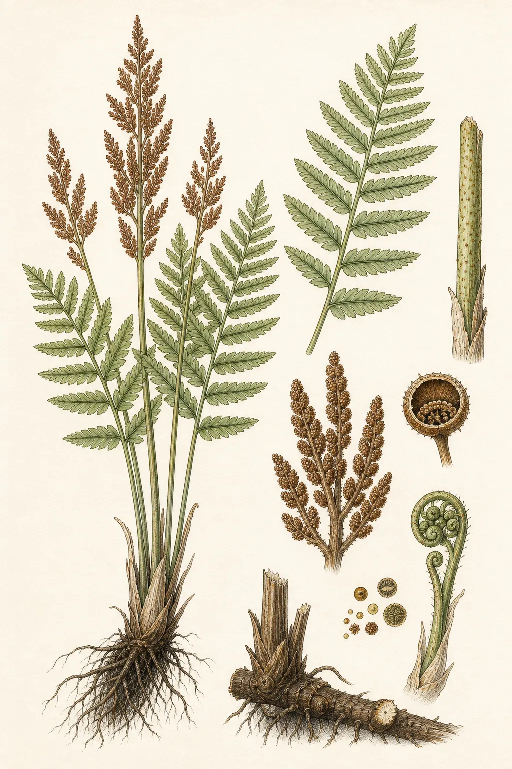 Botanical identification plate of American Royal Fern, Osmunda spectabilis