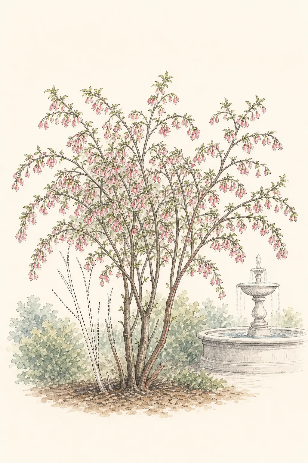 Garden study showing the placement and growth habit of Beauty Bush