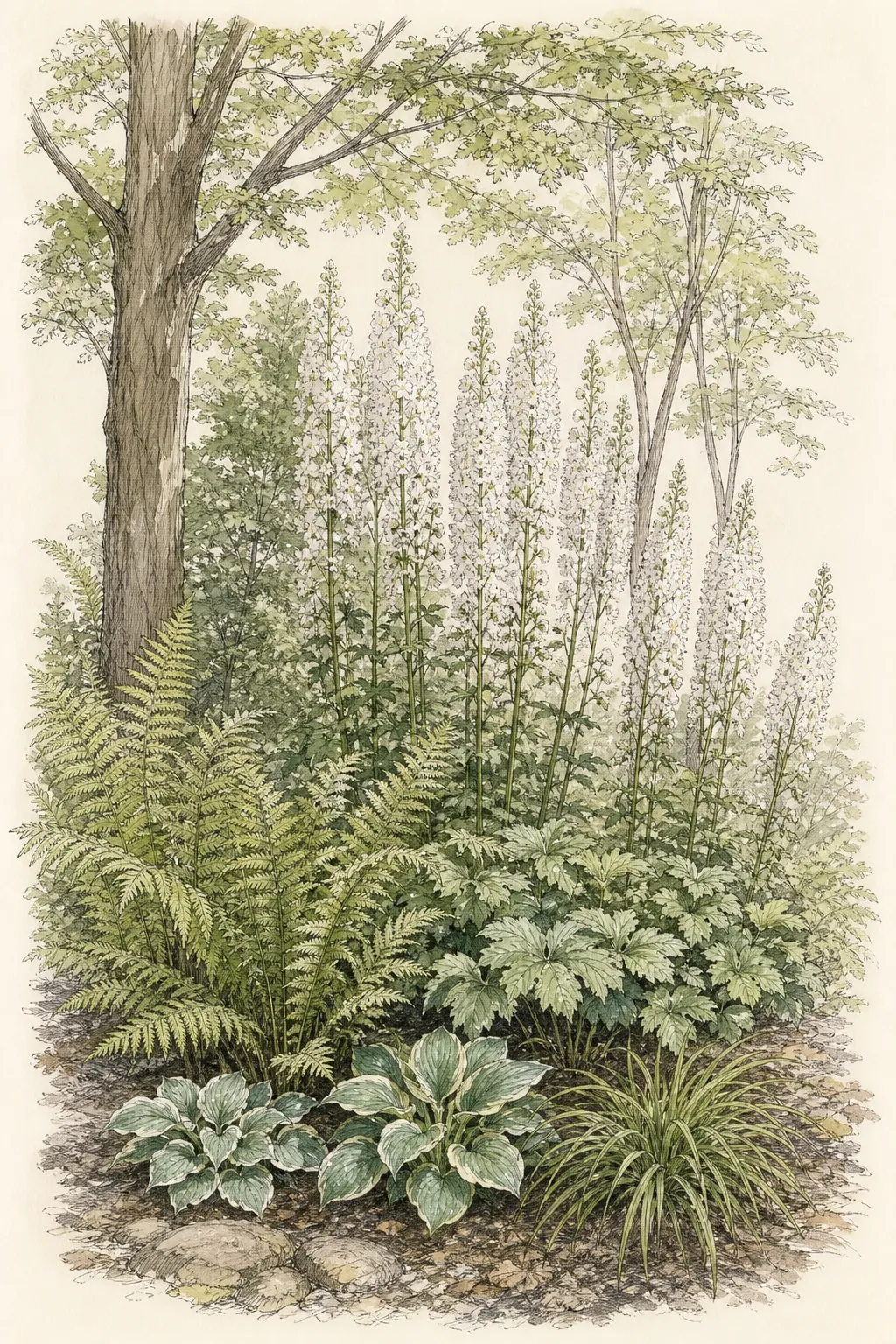 Garden study showing the placement and growth habit of Black Cohosh