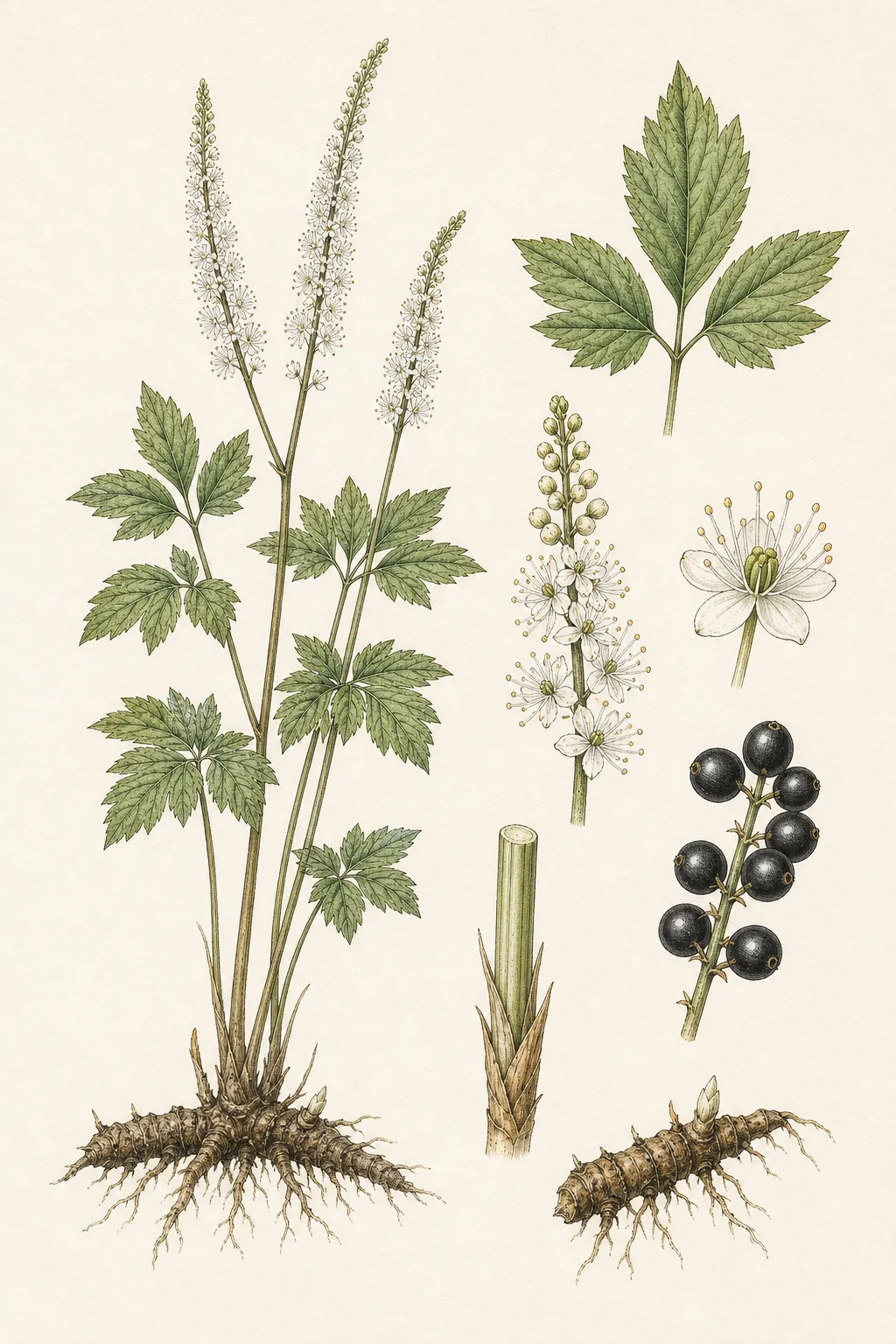 Botanical identification plate of Black Cohosh, Actaea racemosa