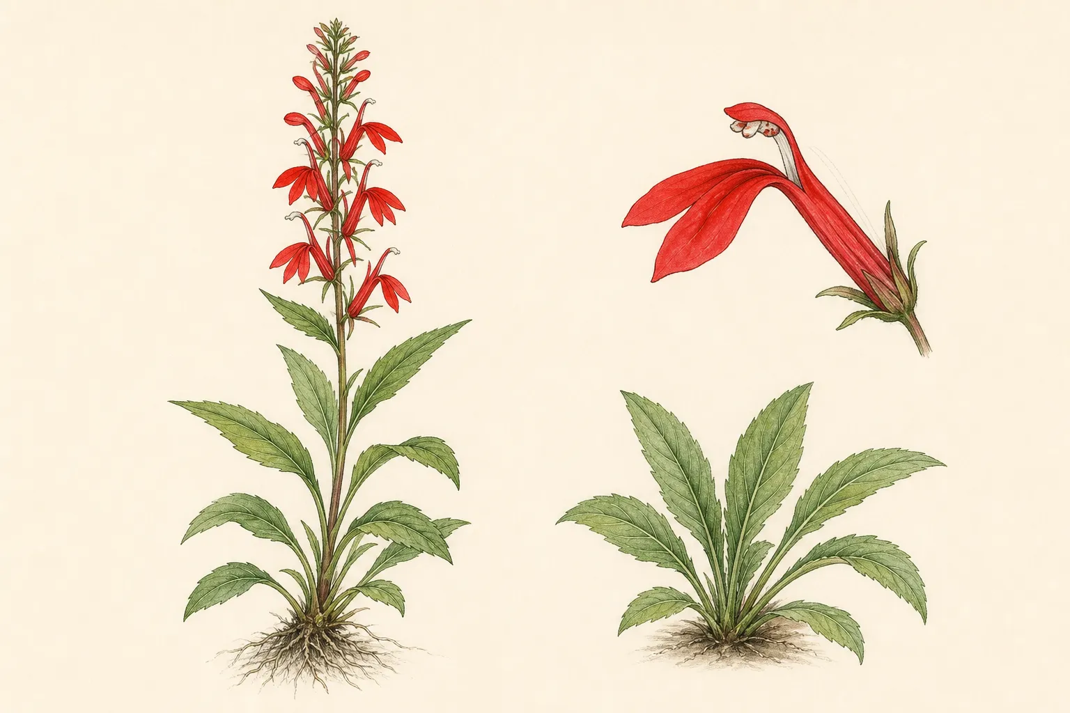 Botanical identification plate of Cardinal Flower, Lobelia cardinalis