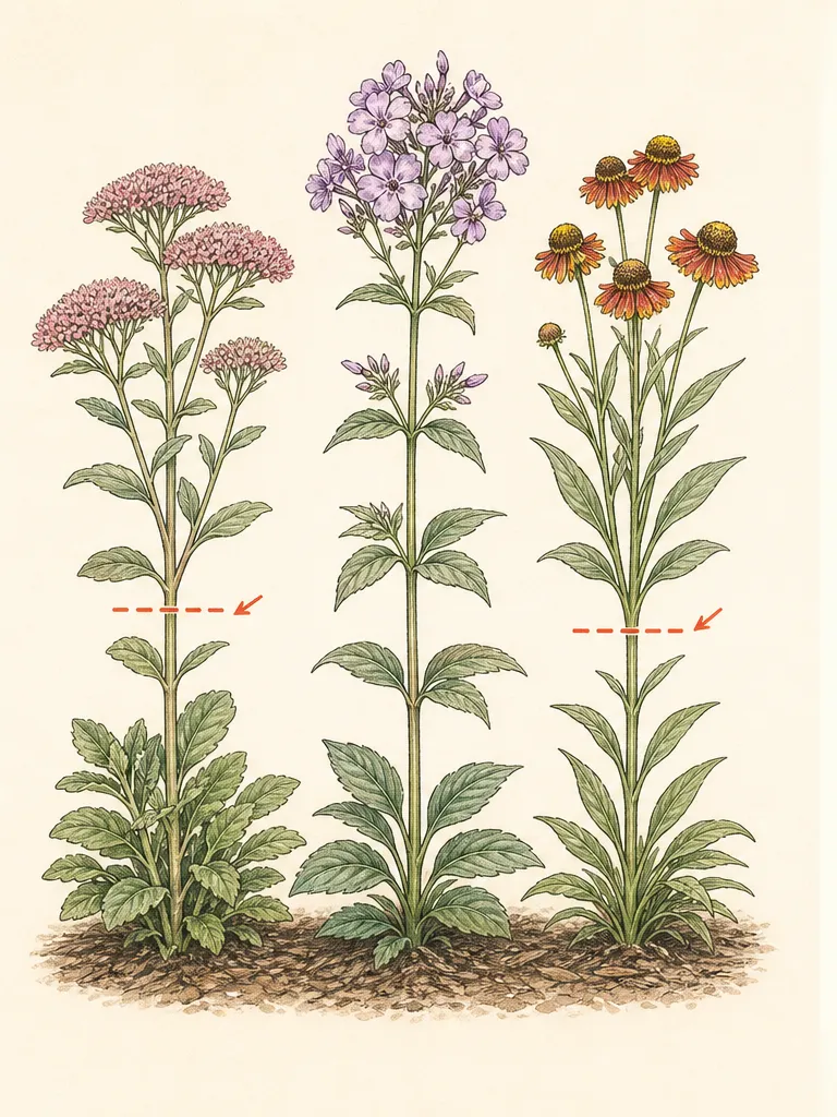 Garden comparison separating branching late-season perennials suitable for the Chelsea chop from once-flowering plants that must be left uncut