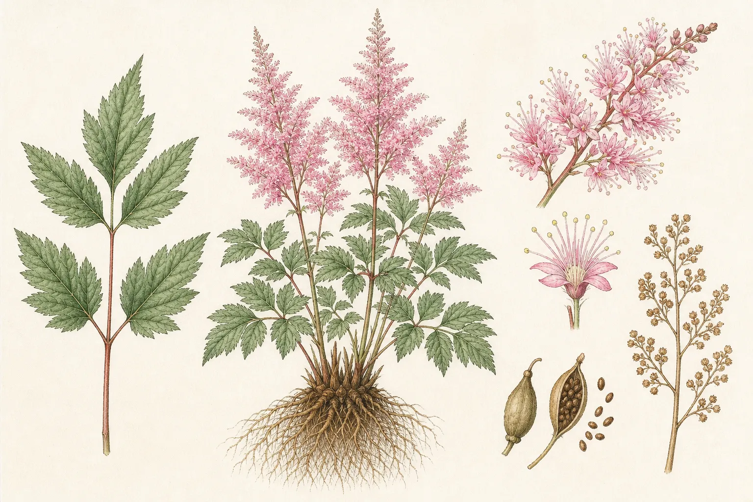 Botanical identification plate of Chinese Astilbe, Astilbe chinensis