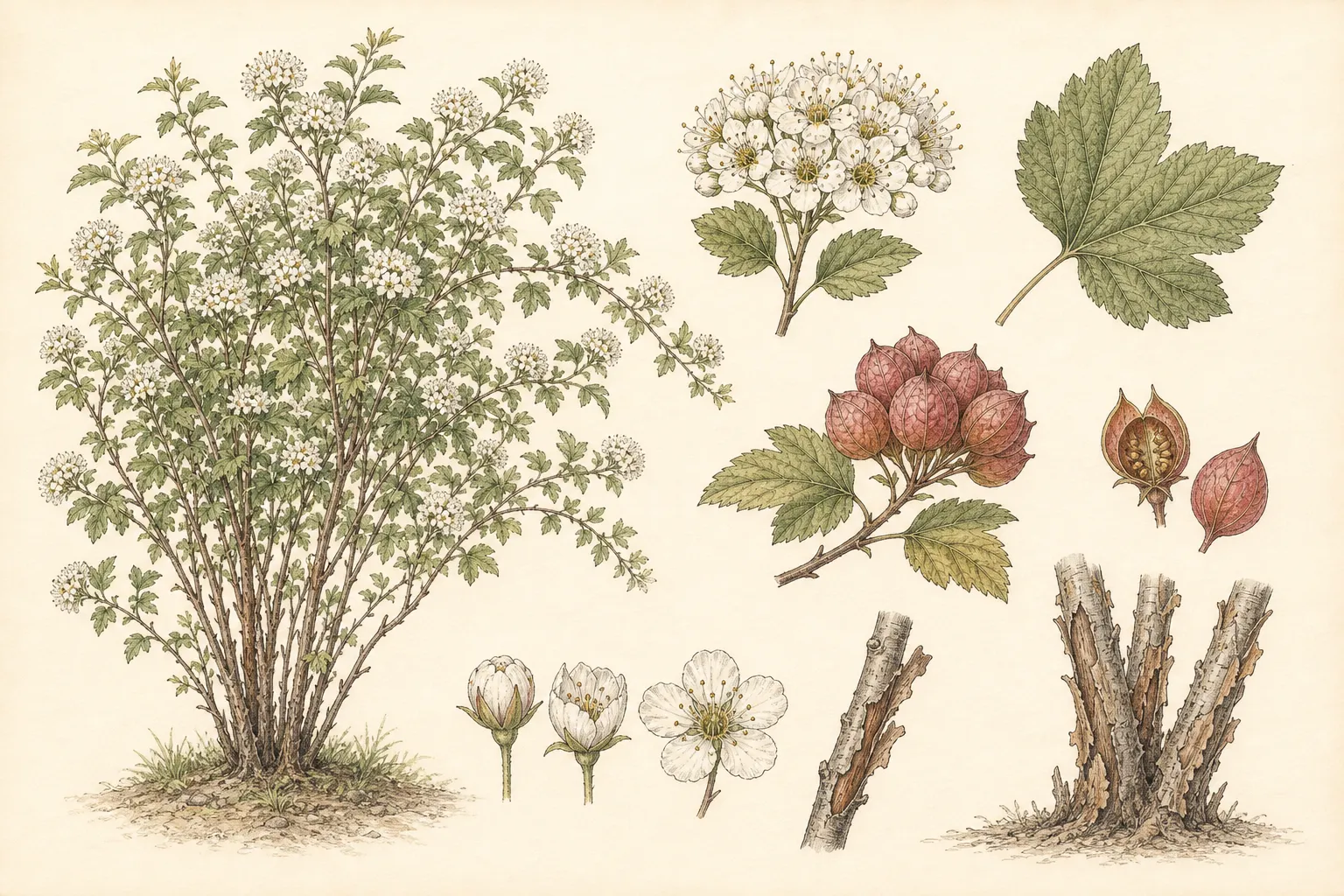Botanical identification plate of Common Ninebark, Physocarpus opulifolius