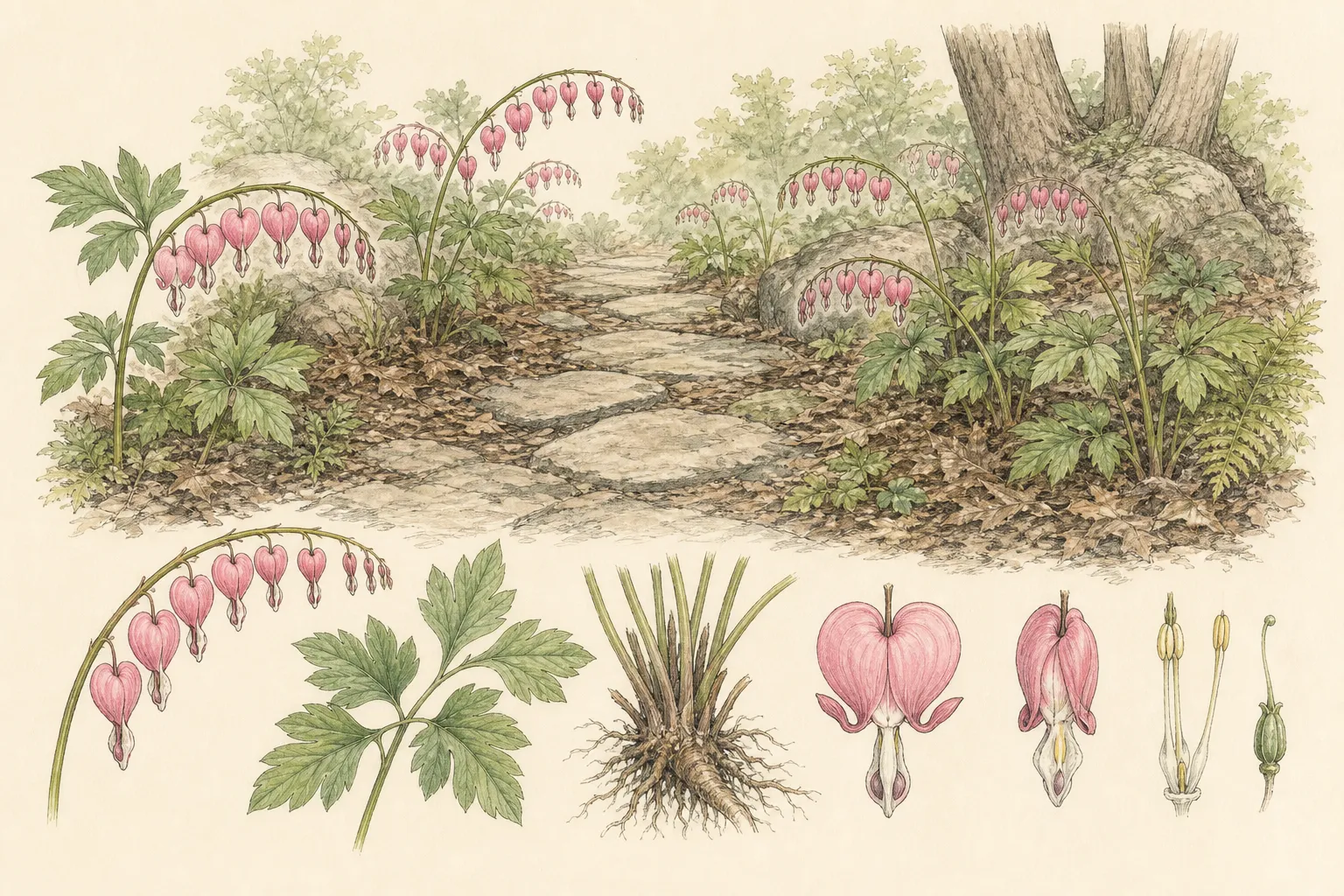 Garden study showing the placement and growth habit of Fragrant Solomon’s Seal