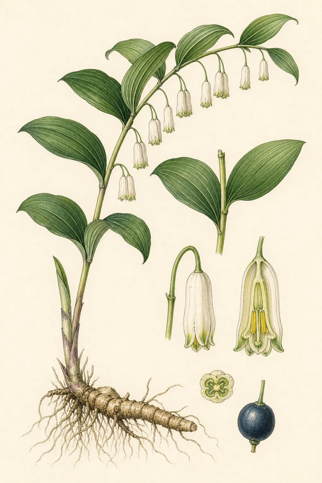 Botanical identification plate of Fragrant Solomon’s Seal, Polygonatum odoratum