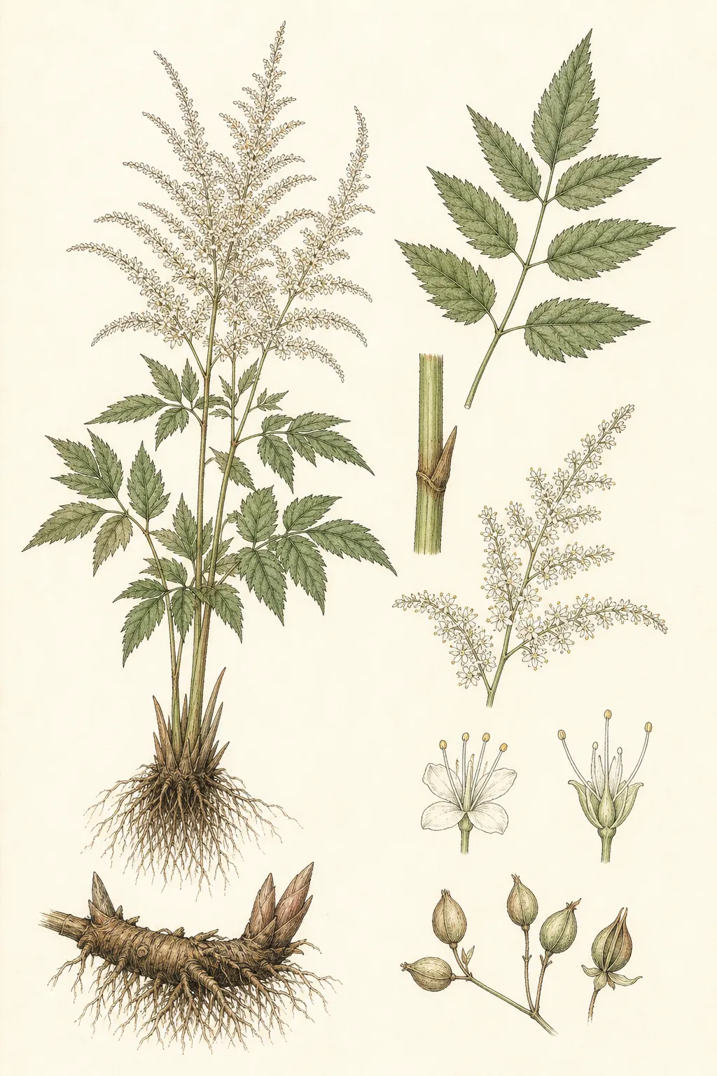 Botanical identification plate of Goat’s Beard, Aruncus dioicus