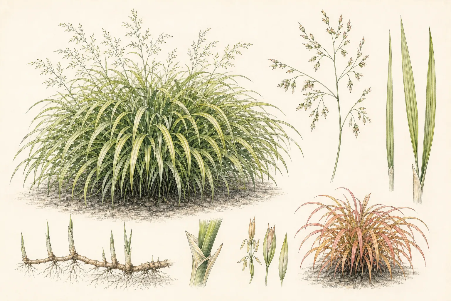 Botanical identification plate of Japanese Forest Grass, Hakonechloa macra