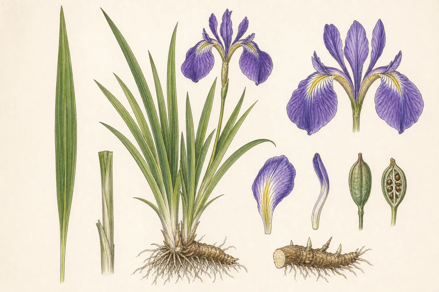 Botanical identification plate of Japanese Iris, Iris ensata