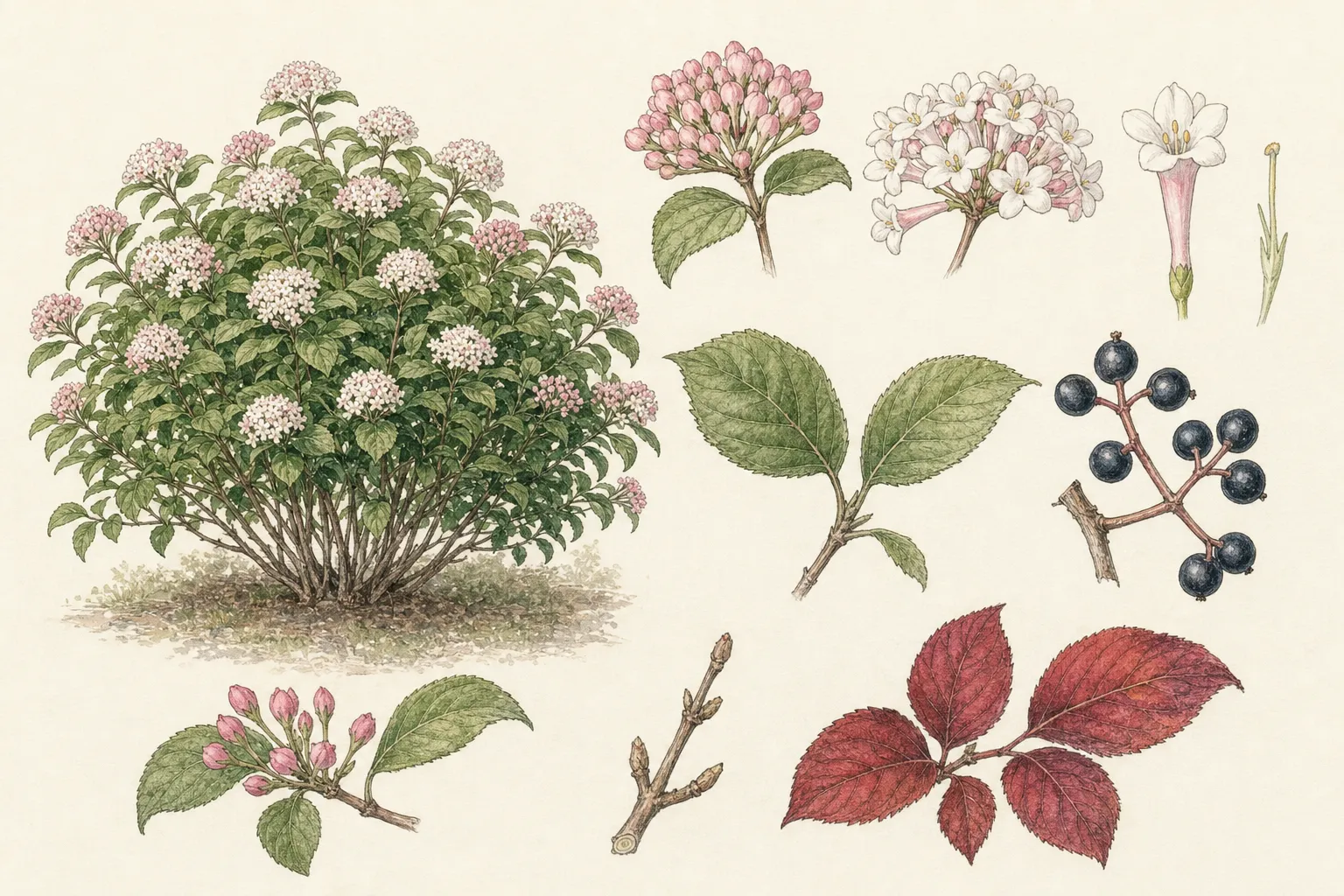 Botanical identification plate of Koreanspice Viburnum, Viburnum carlesii