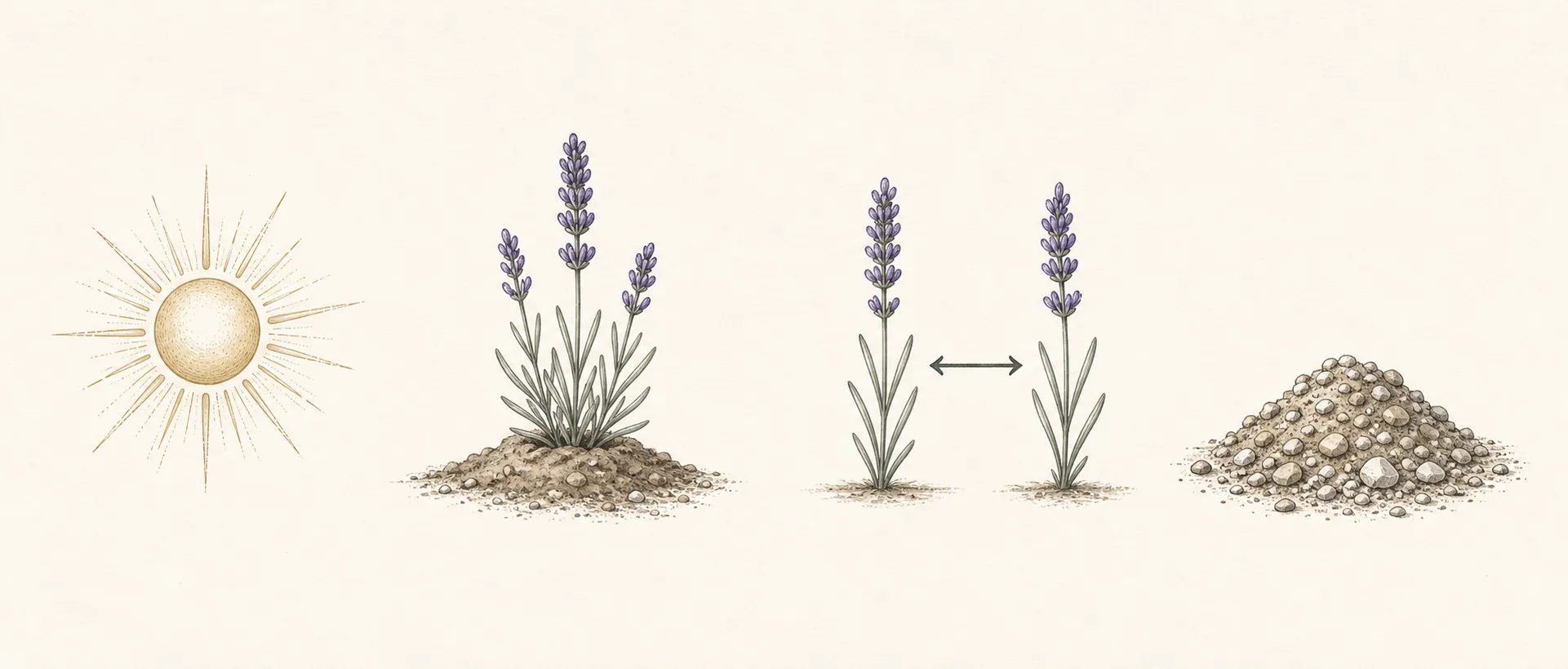 Sun, lavender planting position, stem spacing and free-draining soil