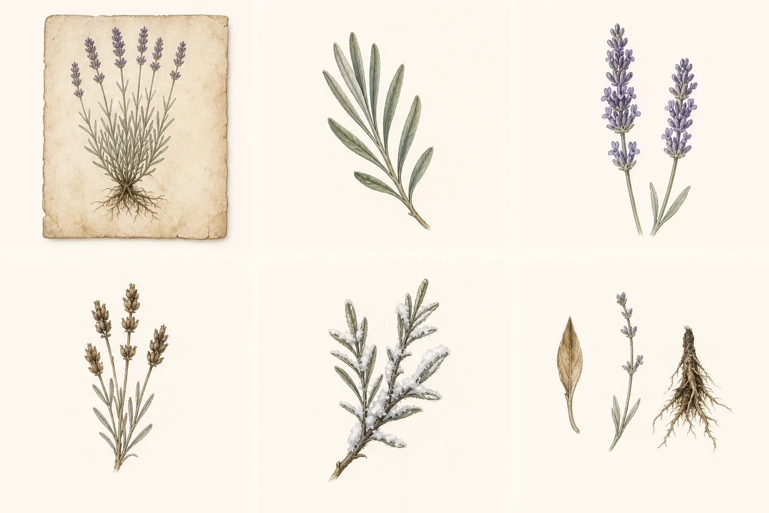 Archival herbarium-style English lavender specimen