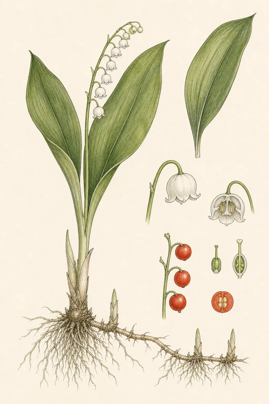 Botanical identification plate of Lily-of-the-Valley, Convallaria majalis
