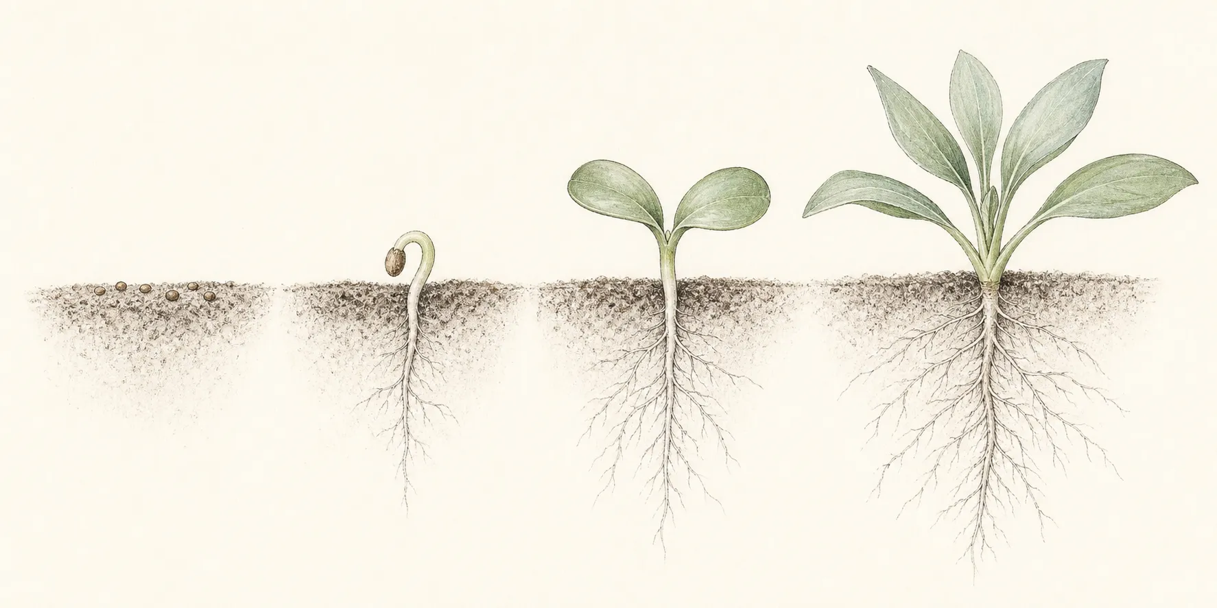 Lisianthus propagation sequence from surface-sown fine seed through cotyledons and compact true-leaf seedling