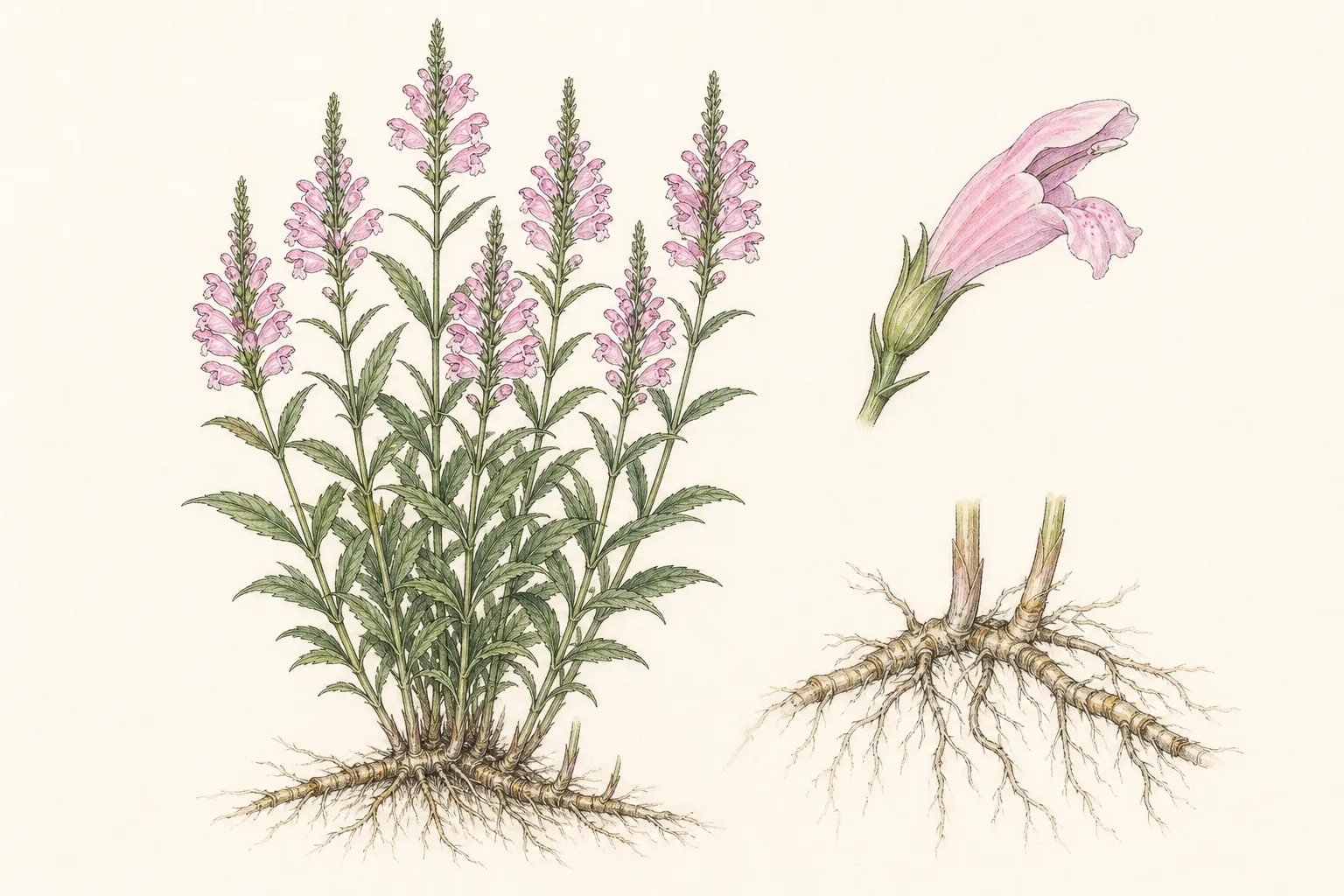 Botanical identification plate of Obedient Plant, Physostegia virginiana