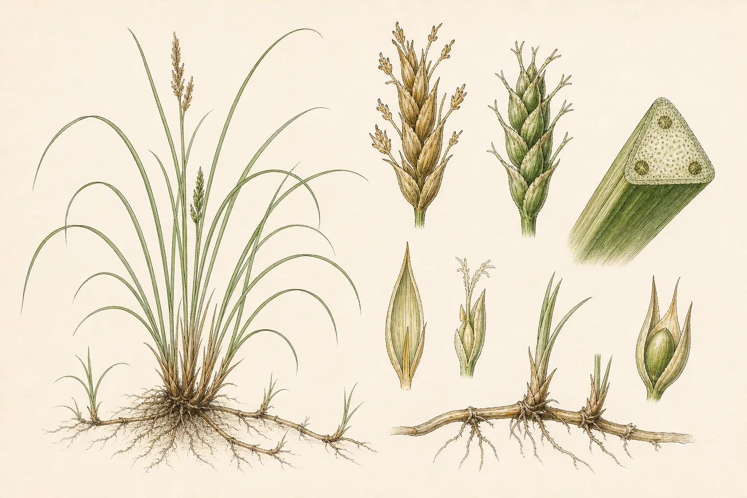 Botanical identification plate of Pennsylvania Sedge, Carex pensylvanica