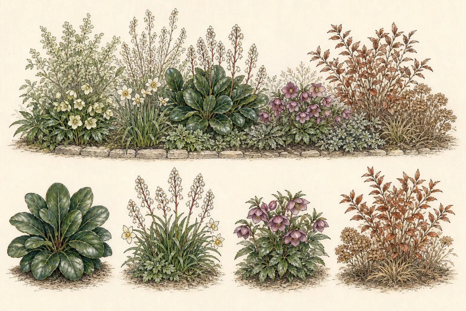 Garden study showing the placement and growth habit of Pigsqueak