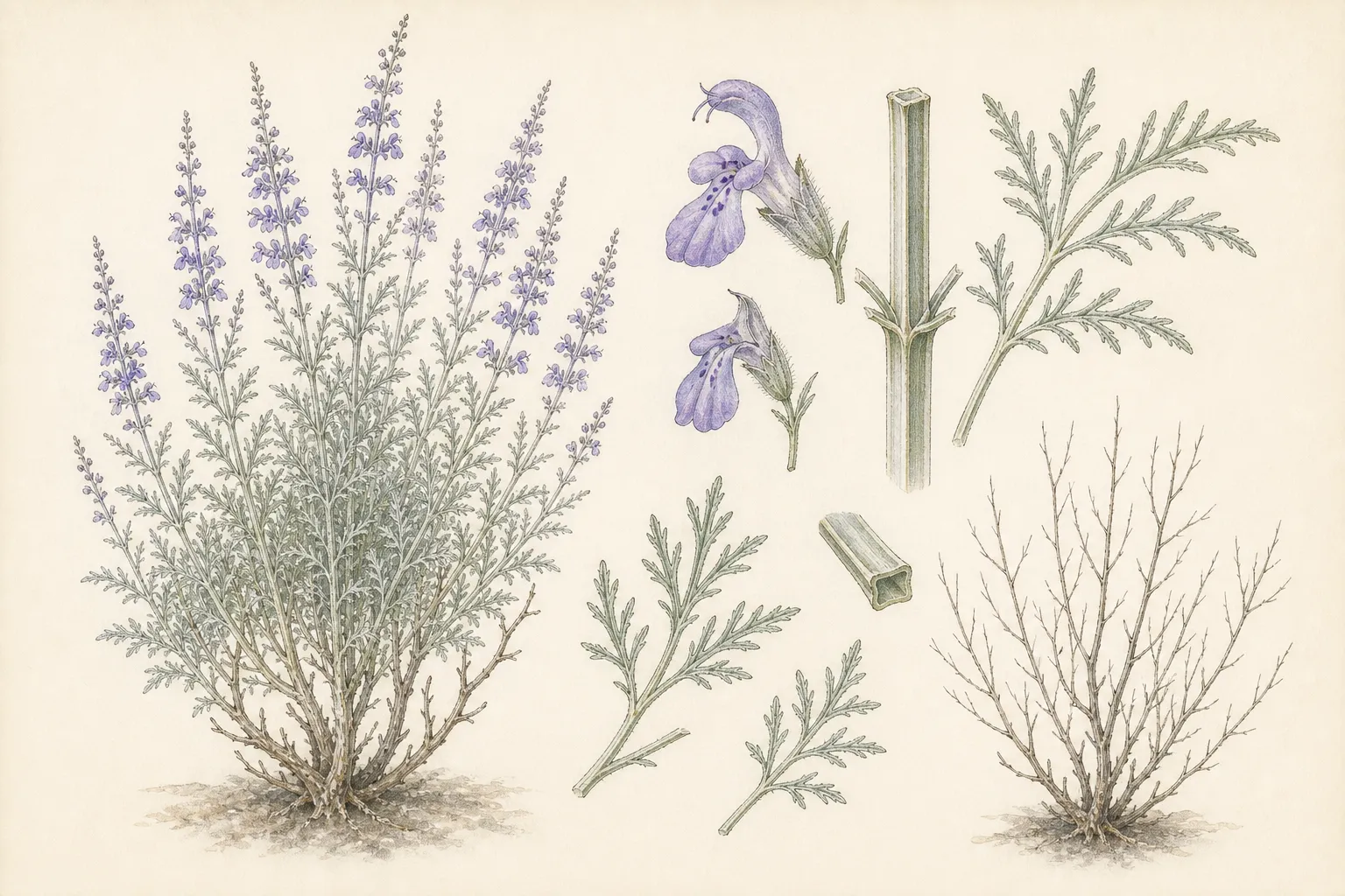 Botanical identification plate of Russian Sage, Salvia yangii