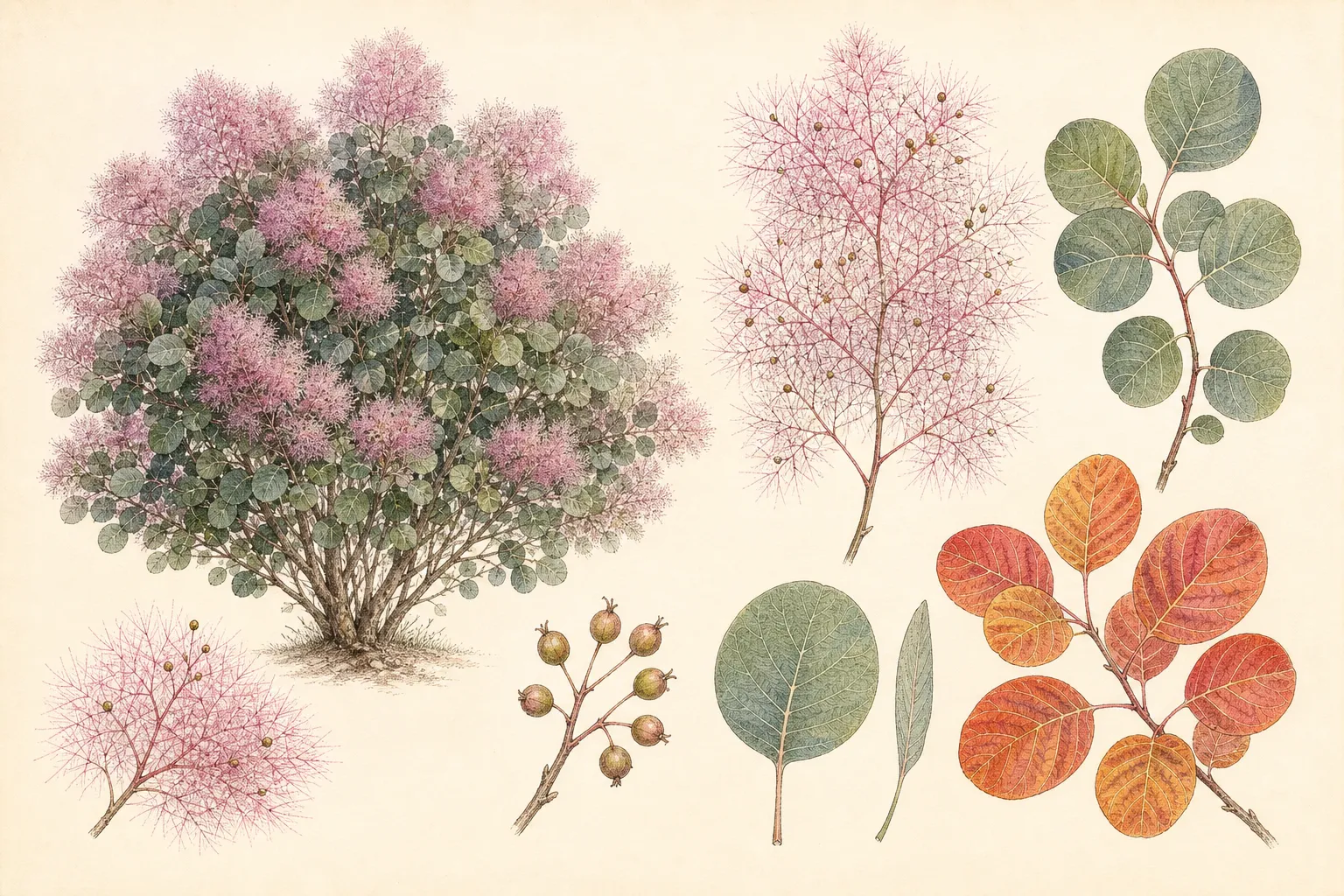 Botanical identification plate of Smokebush, Cotinus coggygria