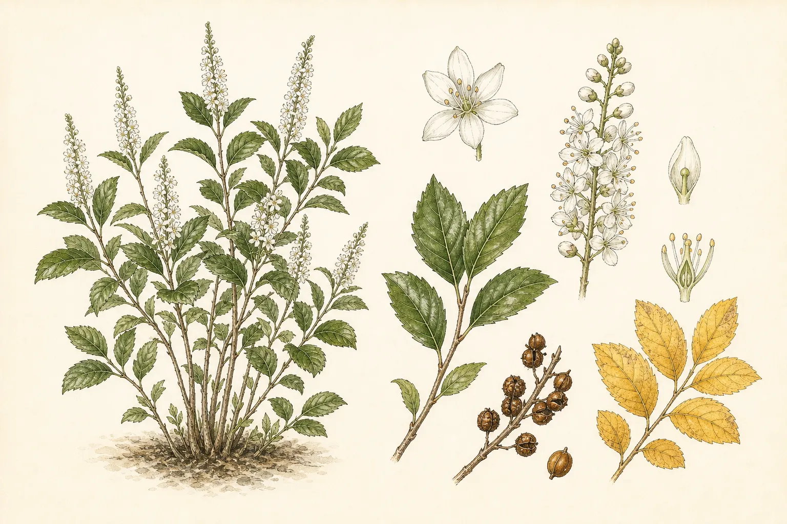 Botanical identification plate of Summersweet, Clethra alnifolia