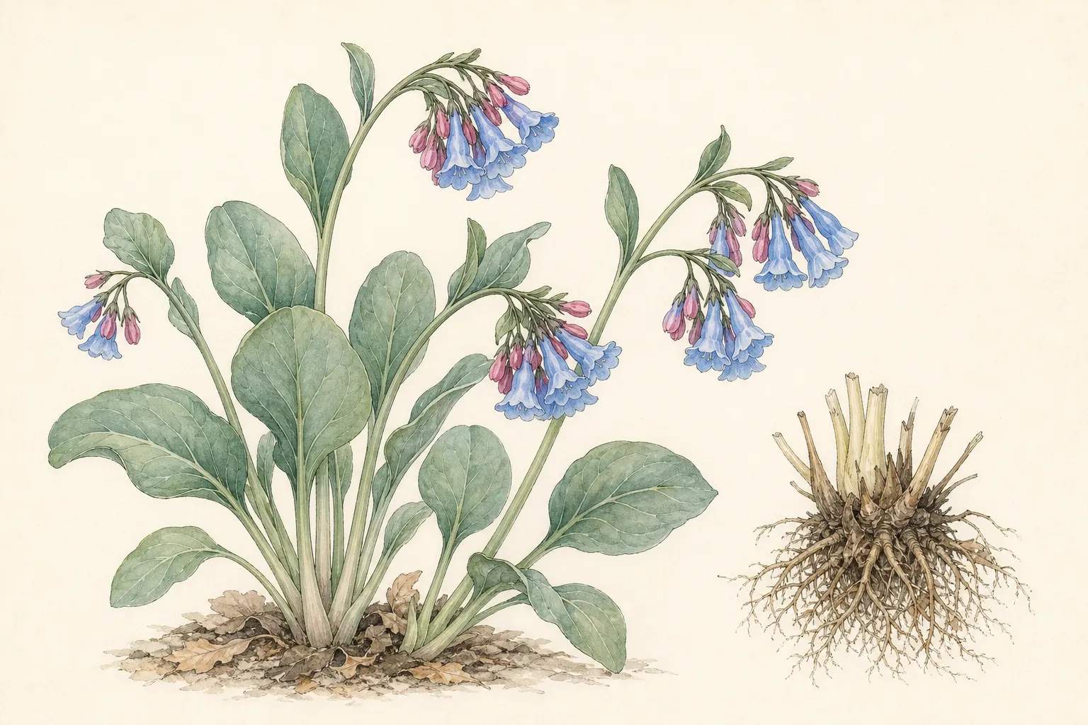 Botanical identification plate of Virginia Bluebells, Mertensia virginica